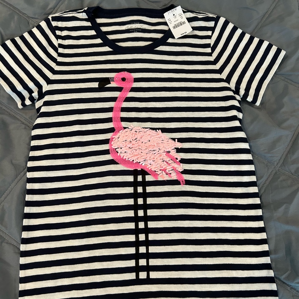 Striped T-Shirt with Pink Flamingo Design